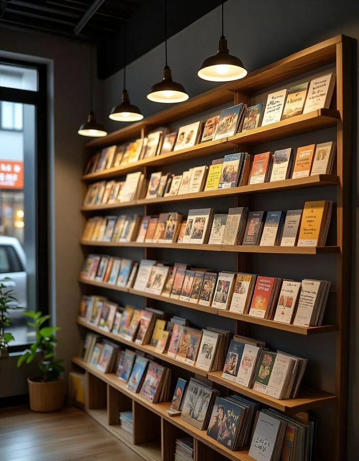 Librería con estanterías llenas de libros de diferentes géneros