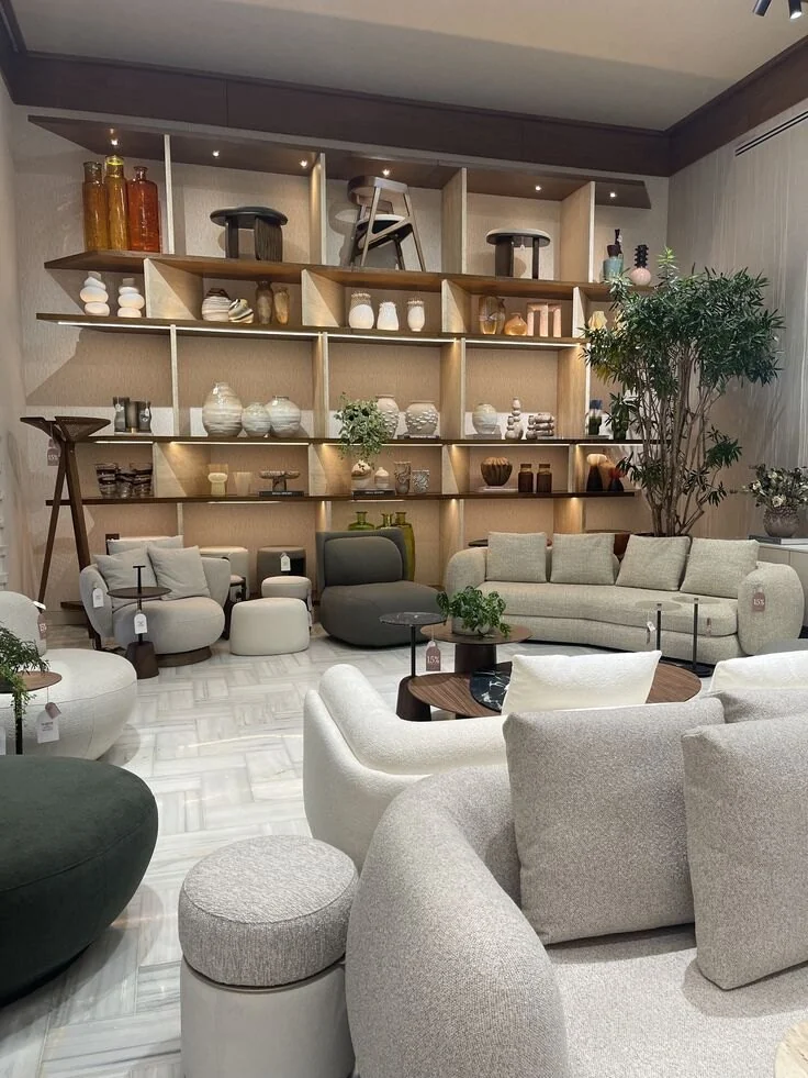 Mueblería con mesas, sillas, sillones y muebles de guardado