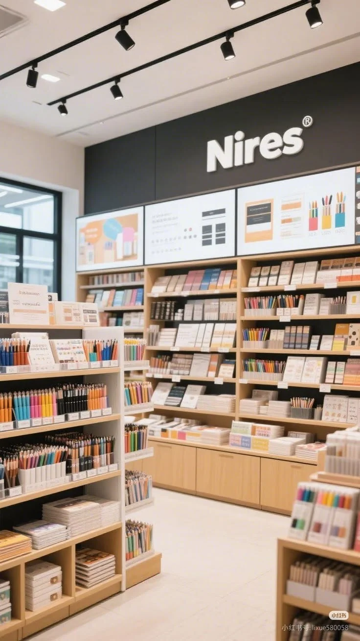 Papelería con cuadernos, escritura y artículos de oficina organizados