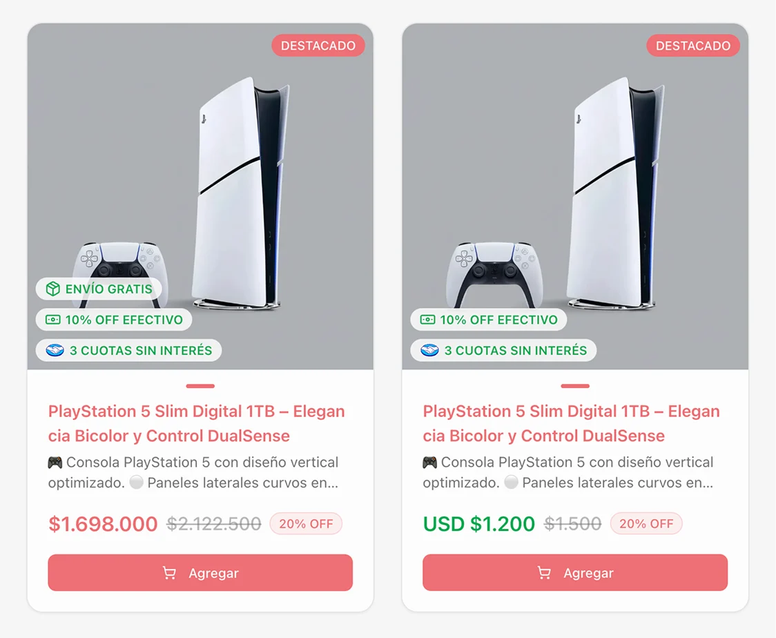 Producto en dólares vs en pesos